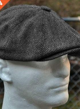 Newsboy Cap Wool Tweed Octagonal Cap For Men Grey Brown Gats