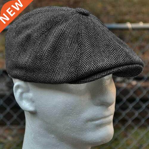 Newsboy Cap Wool Tweed Octagonal Cap For Men Grey Brown Gats
