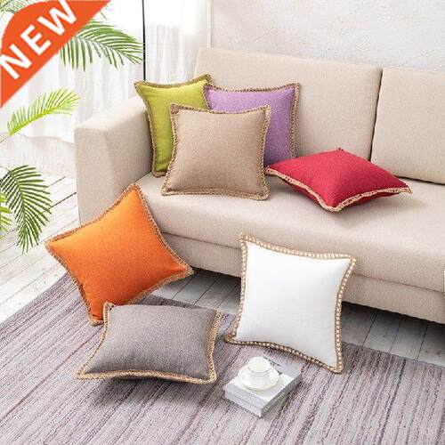 Flax Square Pillow Case Throw Waist Cushion Cover Edging