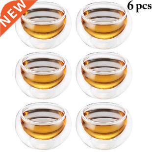 6pcs 50ML Double Wall Glass Tea Cup Insulated Teacups