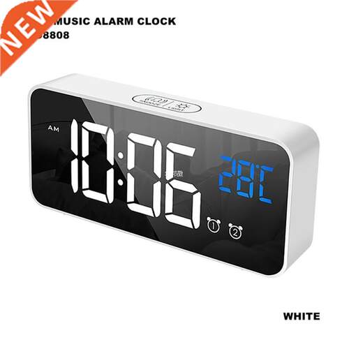 LED Mirror Alarm Clock Sound-Activated Clock Rechargeable Be
