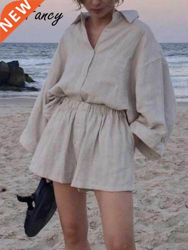 Msfancy Two Piece Set Women 2022 Cotton Shorts Sets Vintage