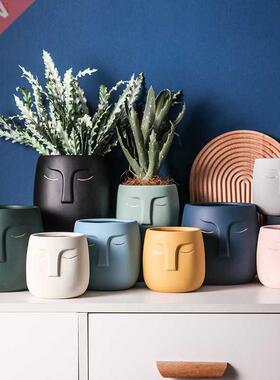 Ceramic Face Head Flower Pot Vase Cactus Plant Potted Deskto
