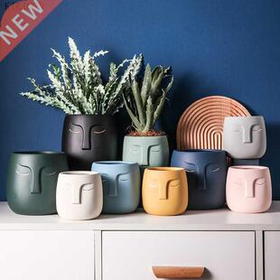 Ceramic Face Head Flower Pot Vase Cactus Plant Potted Deskto