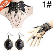 Gothic Style Jewelry Set Vintage Lace Choker Necklace Ring H