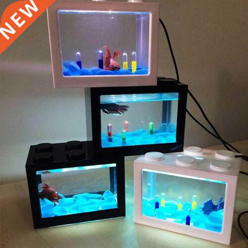 USB Mini Aquarium Fish Tank With LED Lamp Light Betta Fish F