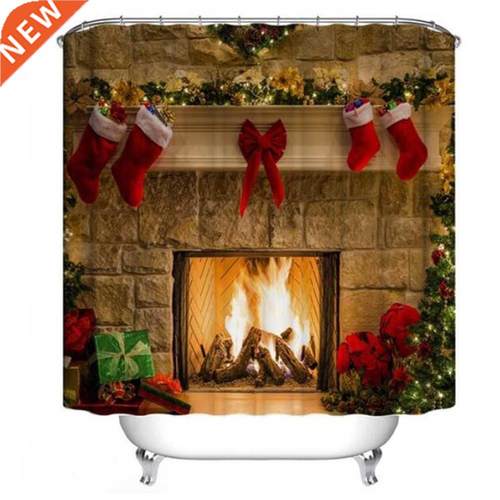 Christmas Shower Curtain Set 3D Digital Printing Waterproof