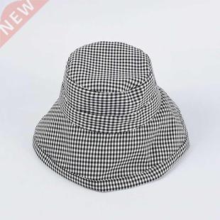 Summer Wide Brim Checked Girls Bucket Hat for Women Flodable