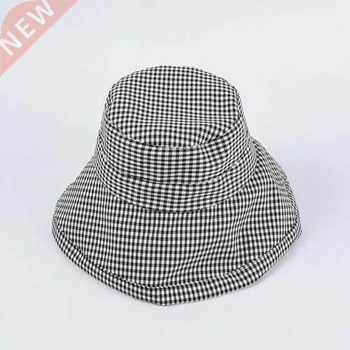 Summer Wide Brim Checked Girls Bucket Hat for Women Flodable