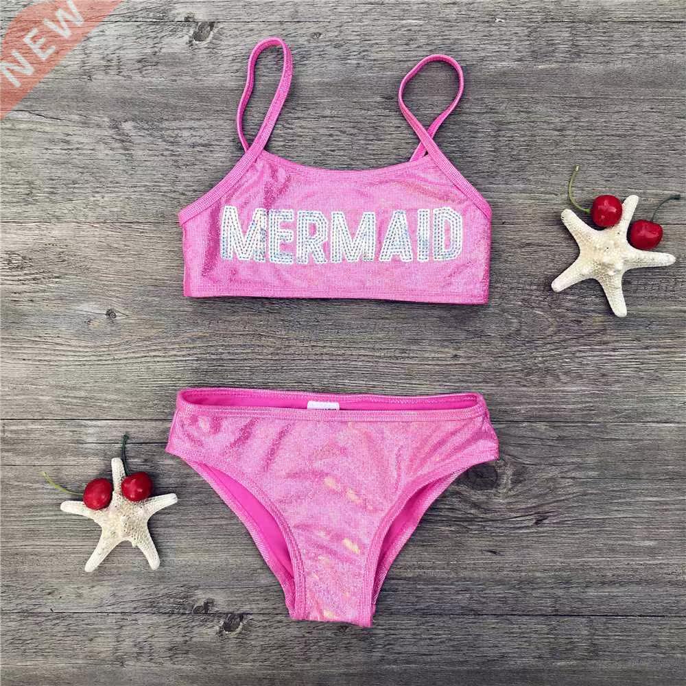 Kids 2 Pieces Swimwear Girls Sequined Hot Gold Bathing Sets