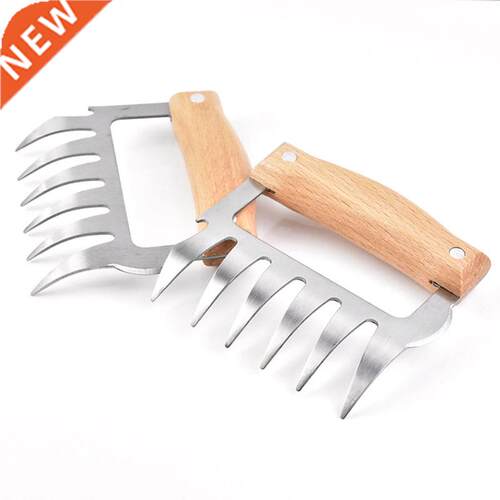 2 Pcs Stainless Steel Bear Claw Wooden Handle Meat Divided T