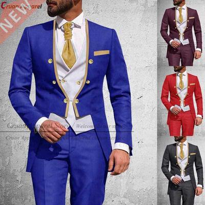 Latest Royal Blue Suit Men 3Pcs Slim Fit Wedding Best Man Gr