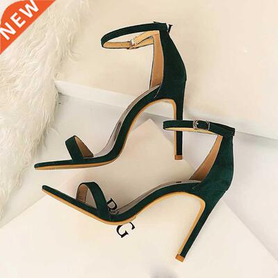 2022 Women 10cm High Heels Flock Stripper Sandals Female Fet