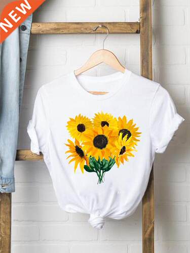 T-shirts Casual Sunflower 90s Cute Style Women Tee Clothing