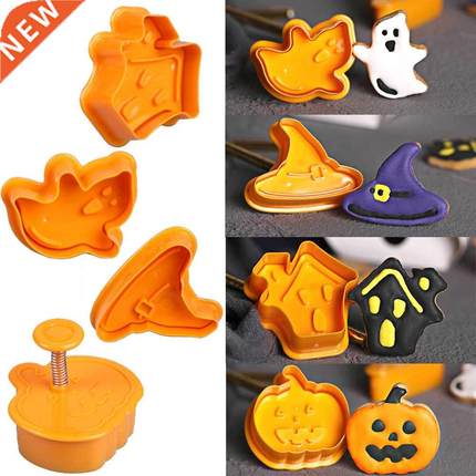 4pcs Halloween Pumpkin Ghost Theme Plastic Cookie Cutter Plu