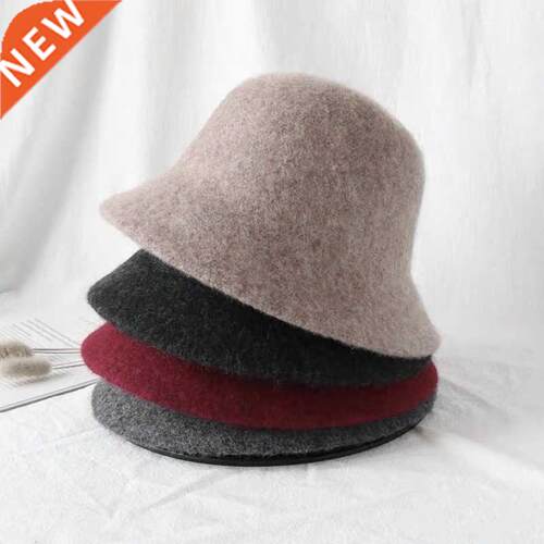 Autumn Winter Wool Bucket Hat Women Fashion Vintage Fisherma
