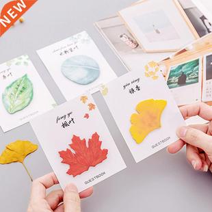 2PC Emulational Maple Ginkgo Leaves Memo Notes Pad Bookmark