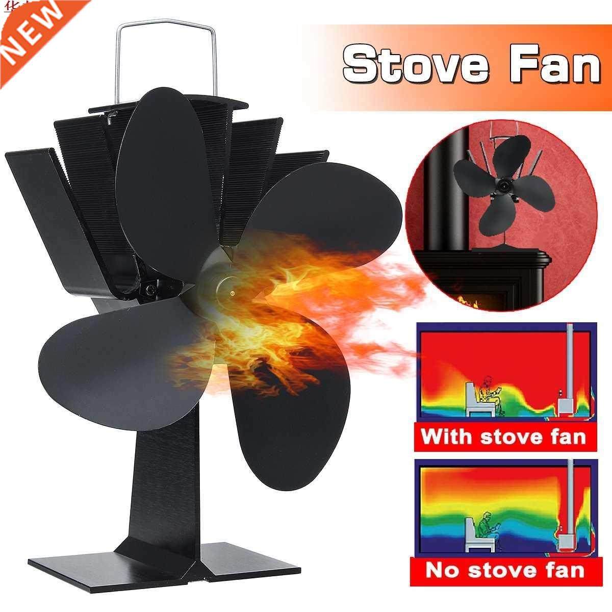 Black 4 Blades Heat Powered Stove Fan Log Wood Burner Ecofan