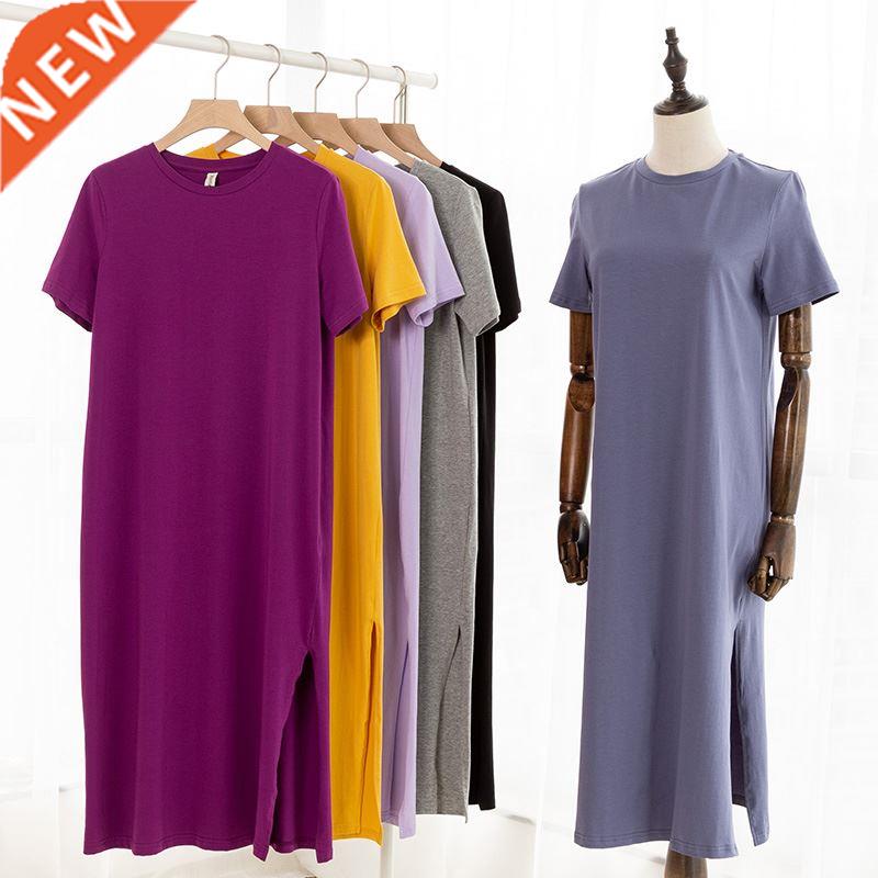 Casual 94% Cotton Summer Women's Dresses Solid Short Sve图片