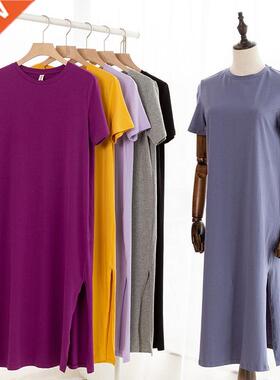 Casual 94% Cotton Summer Women's Dresses Solid Short Sve