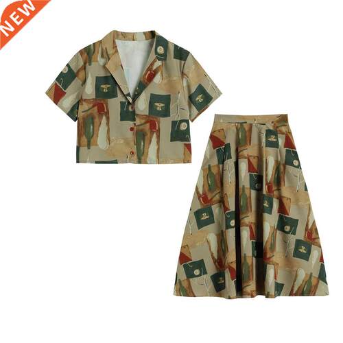 Two Piece Dress Sets Women Summer Short Sleeve Suit Collar B