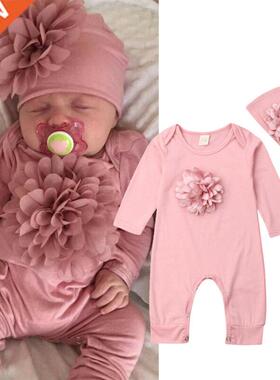 0-18M 2PCS Newborn Baby Grl Clothes 3D Flower Romper Jumpsu