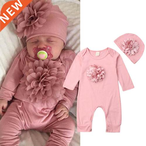 0-18M 2PCS Newborn Baby Grl Clothes 3D Flower Romper Jumpsu