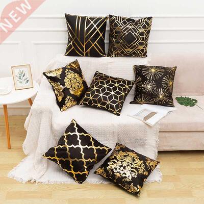 Throw Pillow Case Home Decor Gold Foil Printed Cover Geometr