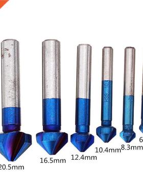 6Pcs 3 Flutes HSS Blue Chamfering End Mill 90 Degree Chamfer