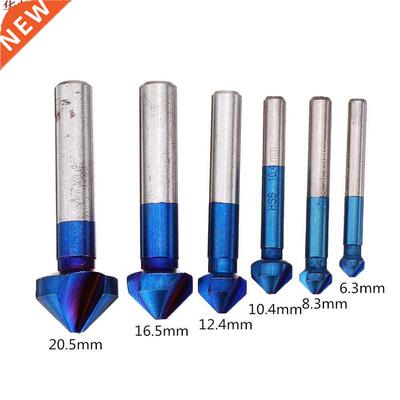 6Pcs 3 Flutes HSS Blue Chamfering End Mill 90 Degree Chamfer