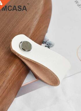 White Leather Handle Furniture Hardware Drawer Wardrobe Doo