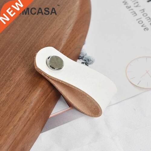 White Leather Handle Furniture Hardware Drawer Wardrobe Doo