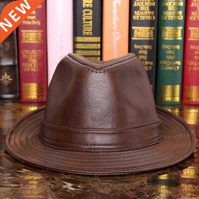 Male 100% Genuine Leather Jazz Hat Adult Fedoras Hat Male Sh
