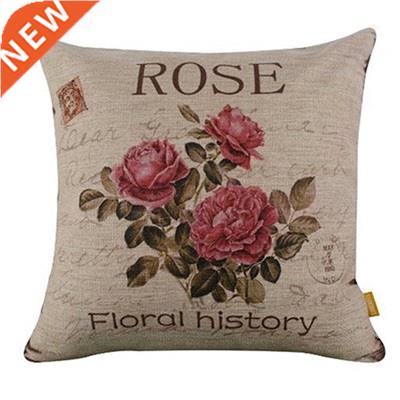 Vintage Floral/Flower Flax Decorative Throw Pillow Case