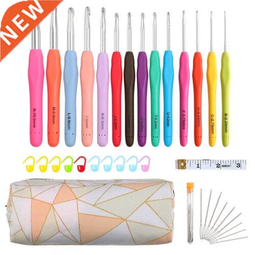 14Pcs Crochet Hooks Set Ergonomic Soft Grip Handles Yarn Kni