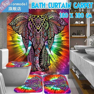 Colourful Elephant Printing Bathroom Shower Curtain Set Bath