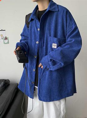 Corduroy Men Shirts For Men Clothing Harajuku Black Shirt Ko