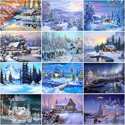5D Diamond Painting House Diamond Embroidery Winter Snow