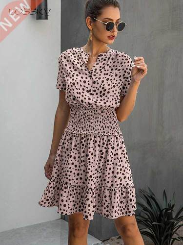 Dress Women Leopard Casual Black Summer Ruffle Mini Dresses