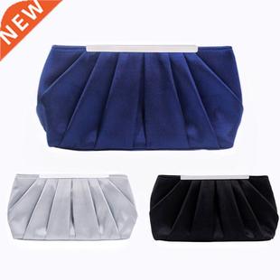 Solid Silk Satin Evening Bag Women Elegant Ruched Clutch Bag