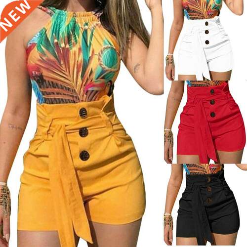 2022 Women High Waist Shorts Button Fashion Summer Casual Fe