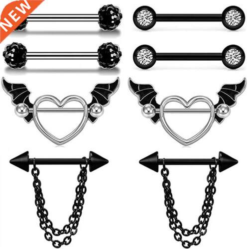 Stainless Steel Heart Nipple Piercing Set 14G Black Angel Wi