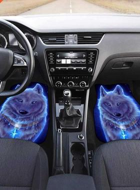 4PC Custom Universal Car Floor Mat Wolf Background Rubber An