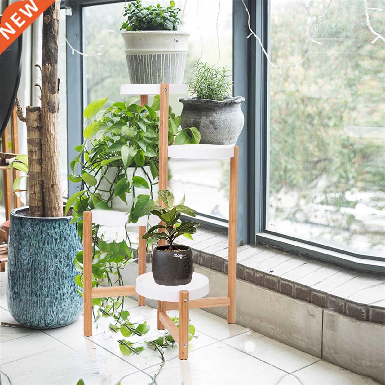 4 Tier Bamboo Plant and Tall Corner Indoor Flower Pot Hold