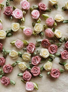 100PCS/Lot Mini Handmade Rose Flower Satin Ribbon Rosettes F