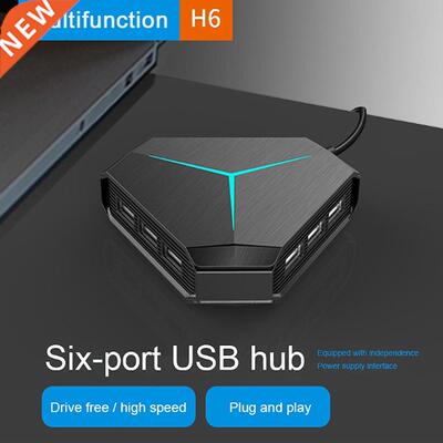 6 Ports USB Hub Splitter With TF SD Card Reader Mic AUX Cool