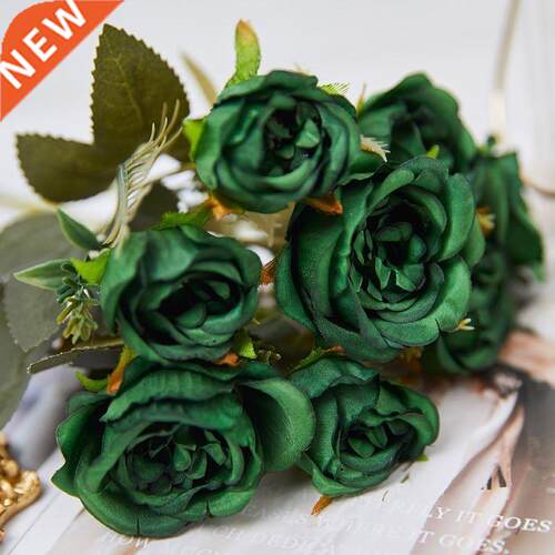 Vintage 8 Heads Artificial Flowers Silks Peony Green Rose fo