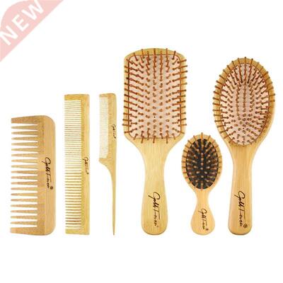 6Pcs Wood Combs Set Healthy Paddle Scalp Hairbrush Bamboo
