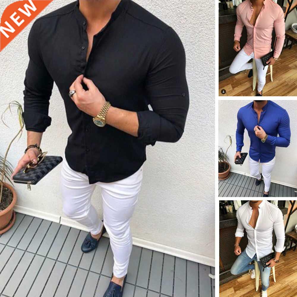 2019 Hot Fashion Men's Linen Cotton Button Long Sleeve Slim