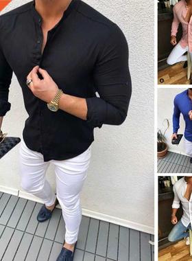 2019 Hot Fashion Men's Linen Cotton Button Long Sleeve Slim